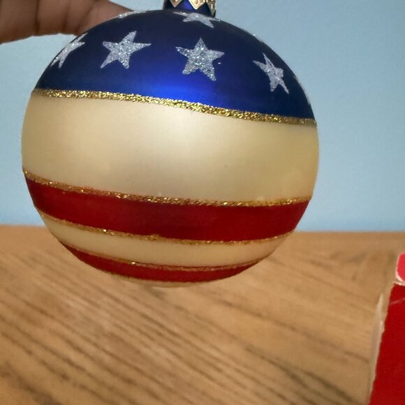 Vintage Handmade Hand Painted Glass God Bless America Ornament Red White Blue - Picture 12 of 14